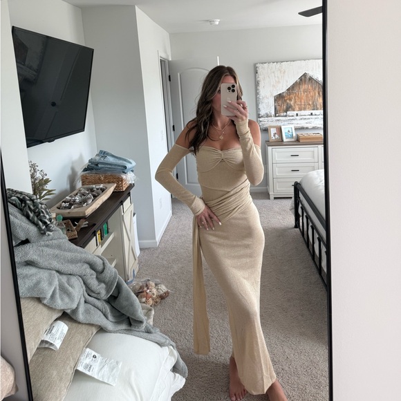 ingrid metallic knit maxi dress Ingrid Metallic Knit Maxi Dress / Bronze | MESHKI
